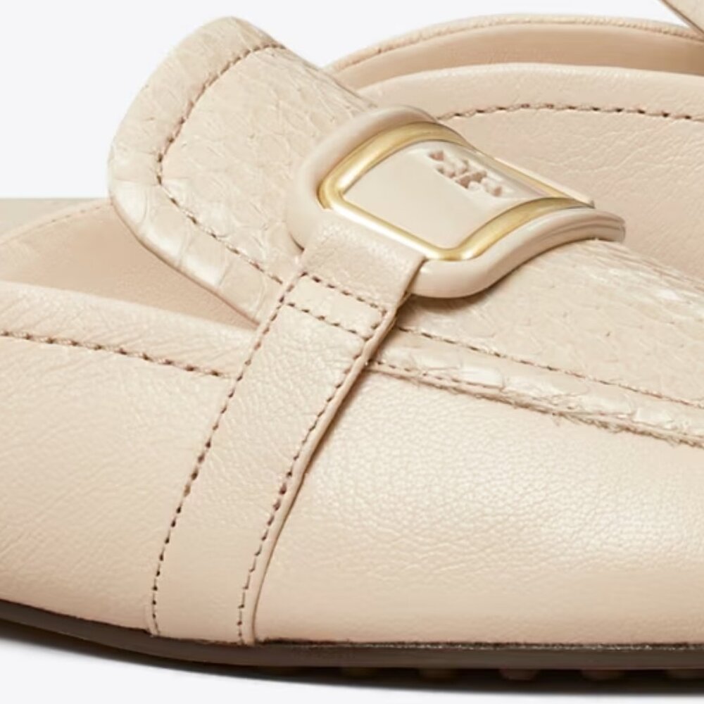 Tory Burch $348 Georgia Backless Loafer New Cream Snake Embossed Logo Buckle - Picture 7 of 11